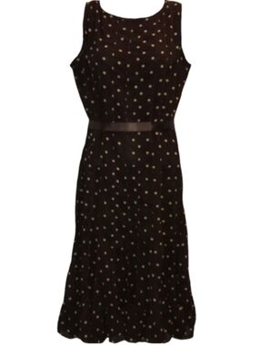90s Y2K Semi Sheer Brown Polka Dot Dress Tan Dots Pintucked Lined Dotted Pintuck